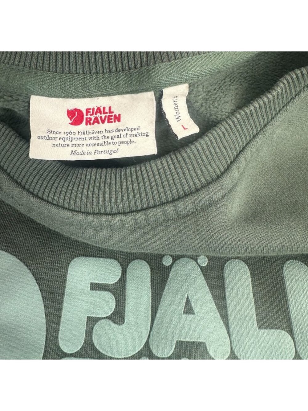 Fjallraven Logo Sweatshirt Womens Large Olive Green Fleece Pullover Gorpcore - Picture 5 of 10